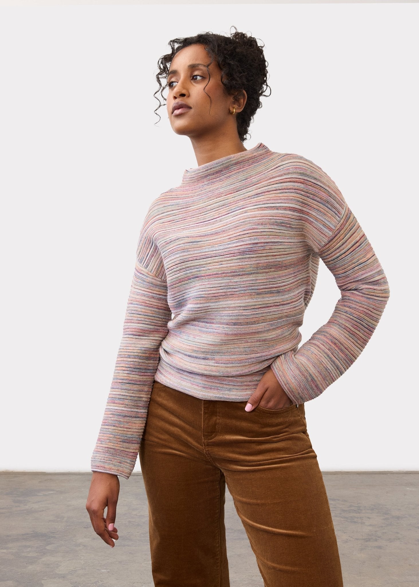 FDJ Boat Neck Long Sleeve Sweater | Multi Spaced Dyed