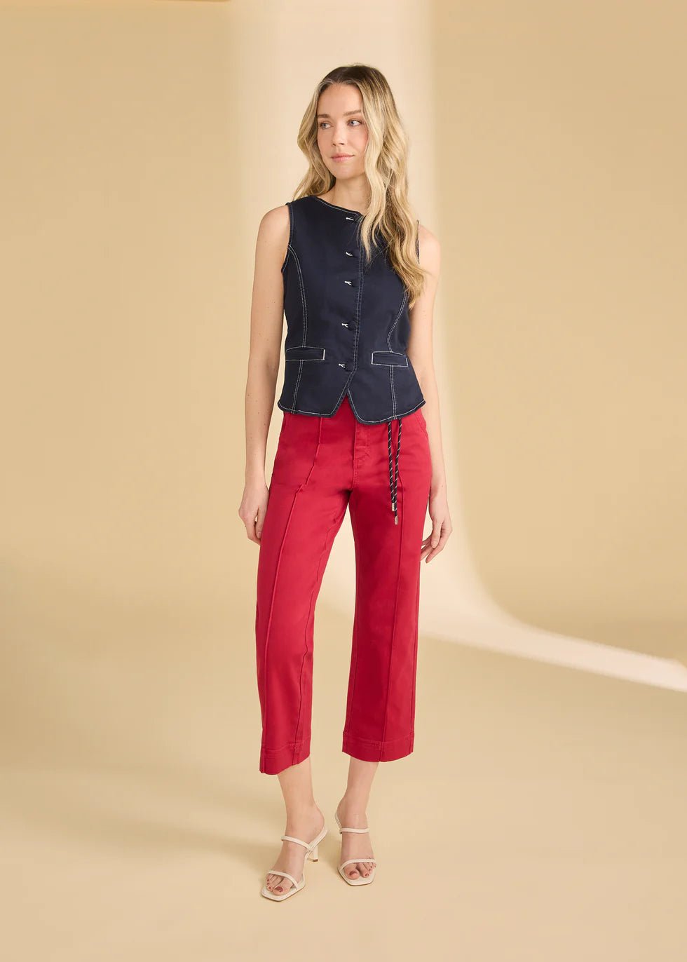 FDJ Button Front Vest | Navy - Juli's Wearable Art