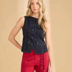 FDJ Button Front Vest | Navy - Juli's Wearable Art