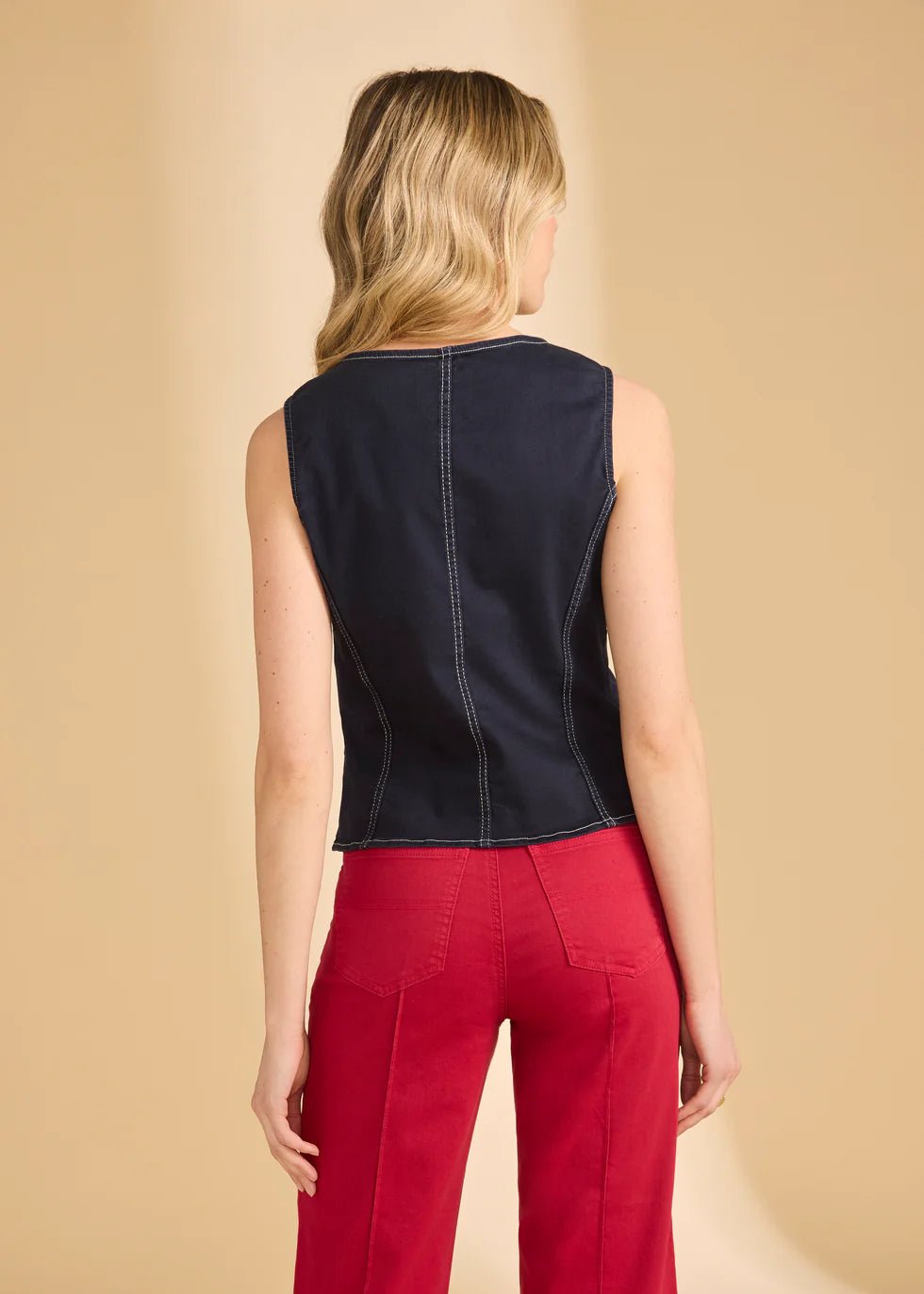 FDJ Button Front Vest | Navy - Juli's Wearable Art