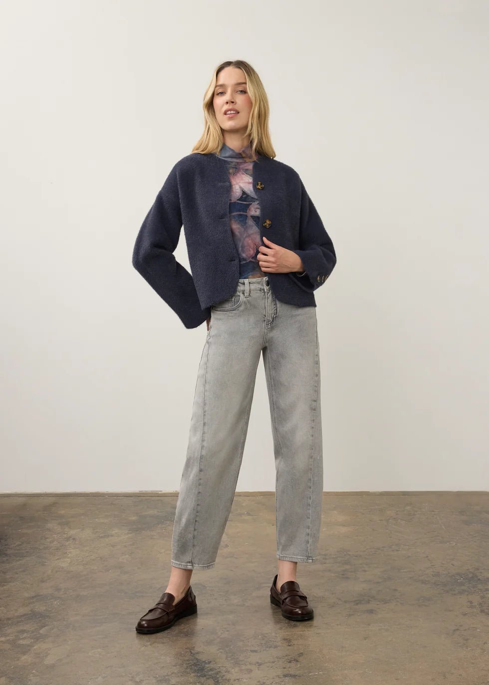 FDJ Collarless Knit Jacket | Storm Cloud - Juli's Wearable Art