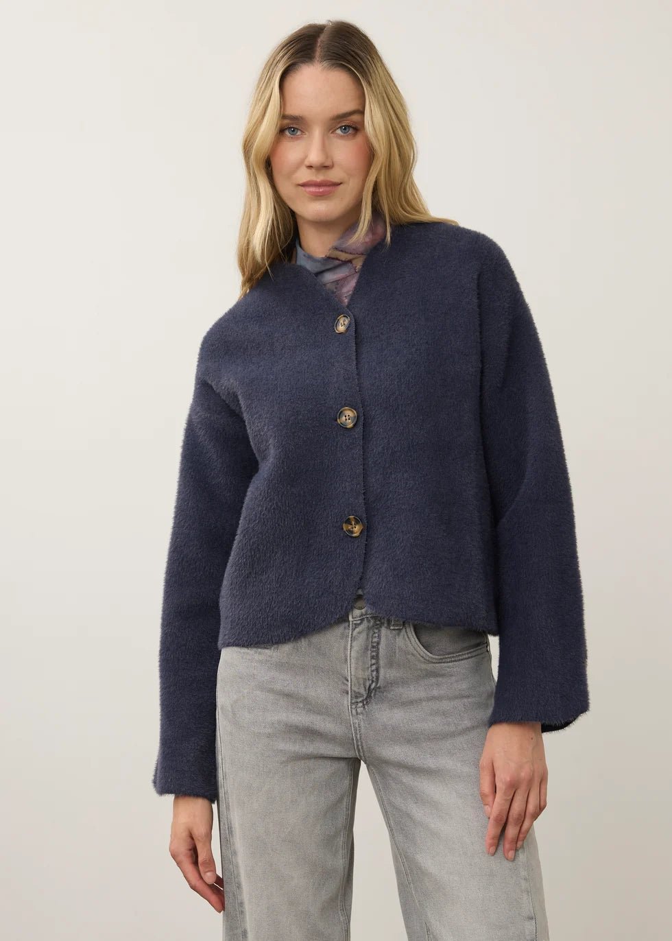FDJ Collarless Knit Jacket | Storm Cloud - Juli's Wearable Art