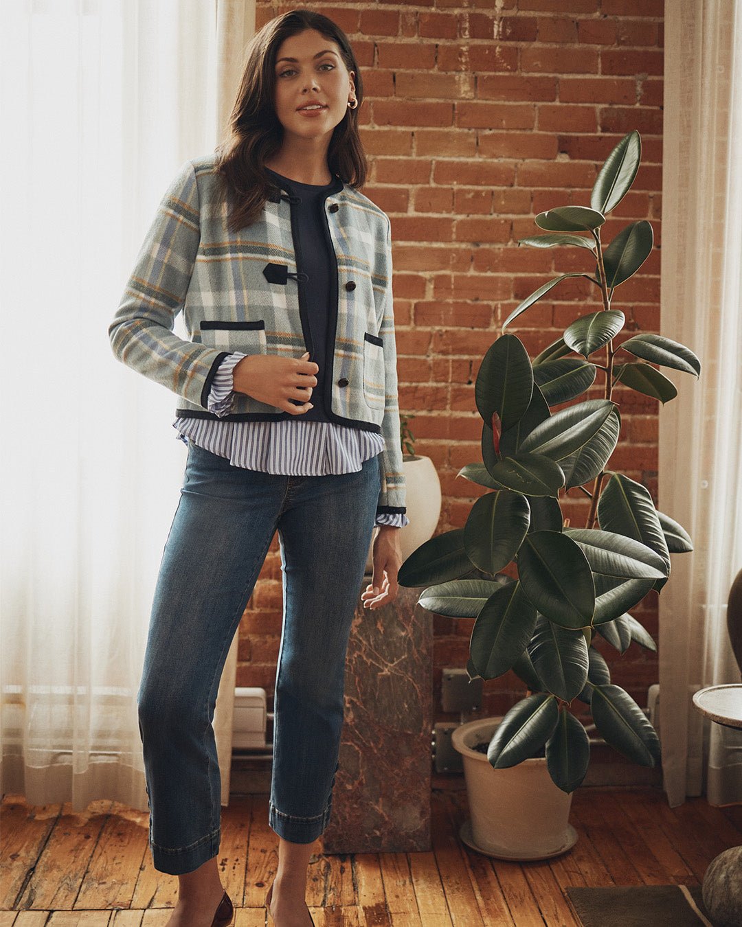 FDJ Collarless Plaid Jacket – Hamlet Plaid - Juli's Wearable Art