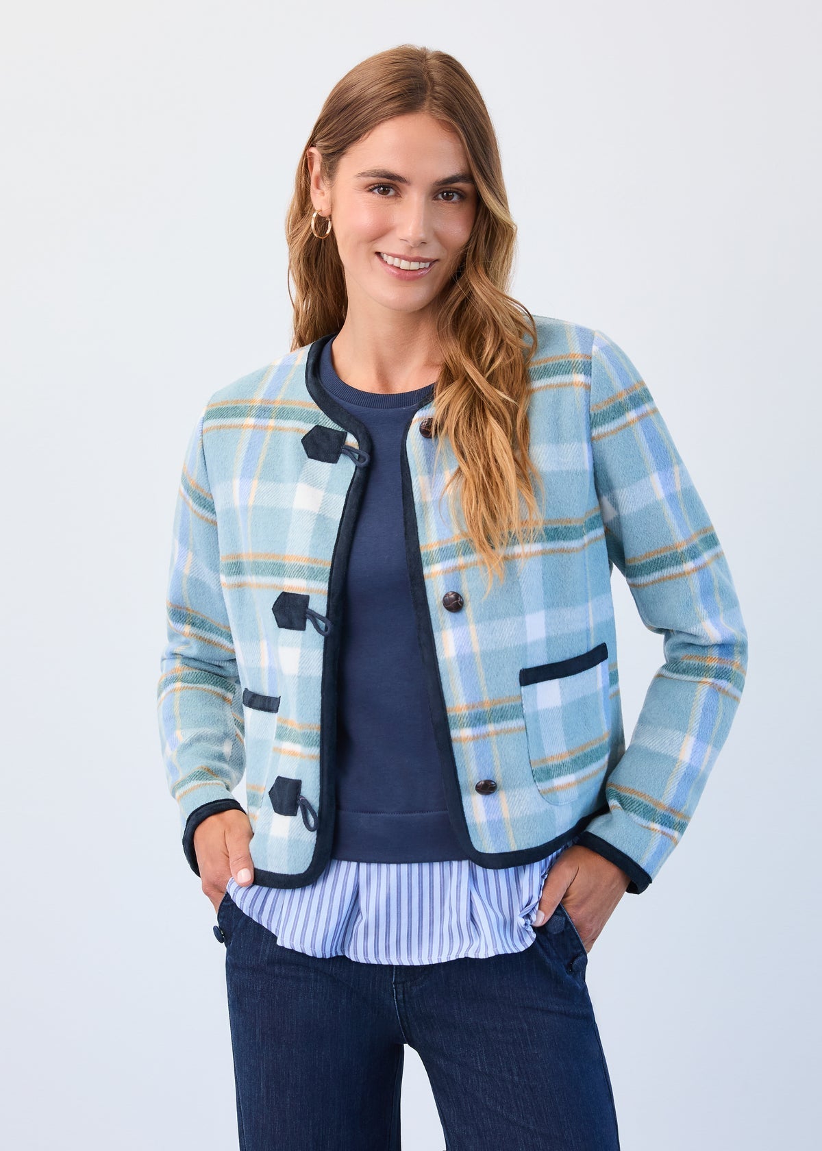 FDJ Collarless Plaid Jacket – Hamlet Plaid - Juli's Wearable Art