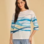 FDJ Drop Shoulder 3/4 Sleeve Top | Blue Abstract Wave - Juli's Wearable Art