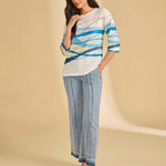 FDJ Drop Shoulder 3/4 Sleeve Top | Blue Abstract Wave - Juli's Wearable Art