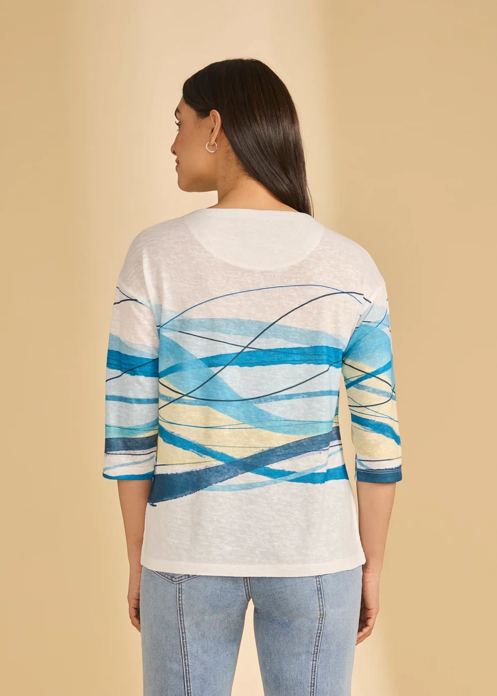 FDJ Drop Shoulder 3/4 Sleeve Top | Blue Abstract Wave - Juli's Wearable Art