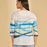 FDJ Drop Shoulder 3/4 Sleeve Top | Blue Abstract Wave - Juli's Wearable Art