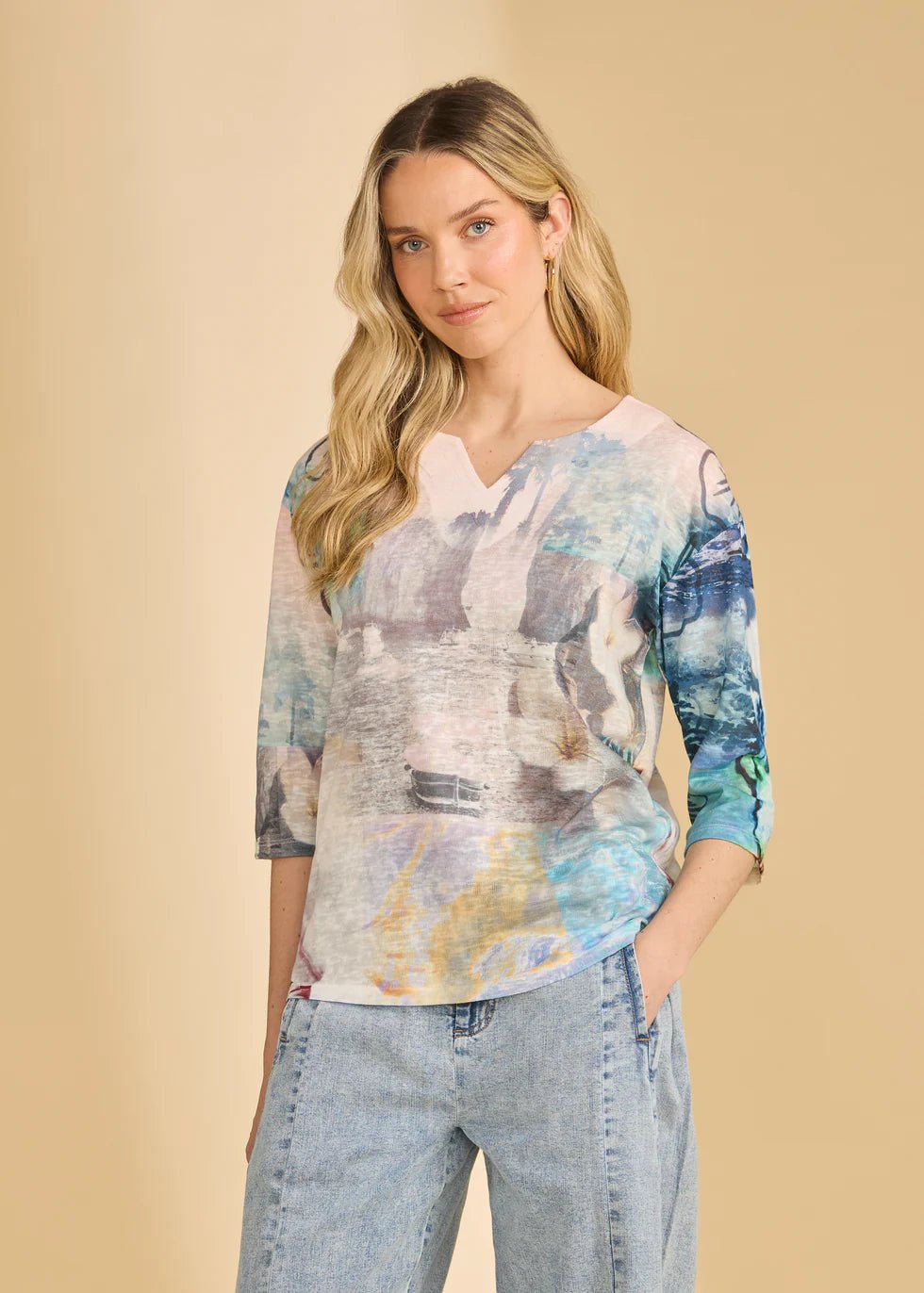 FDJ Drop Shoulder Notch Neck Top | Spring Collage - Juli's Wearable Art