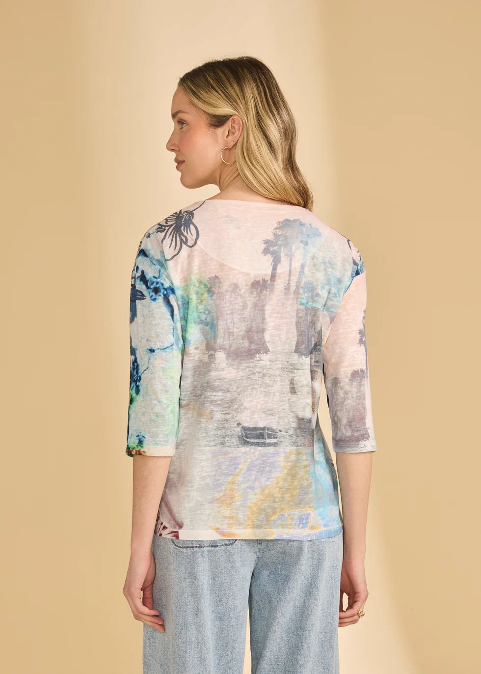 FDJ Drop Shoulder Notch Neck Top | Spring Collage - Juli's Wearable Art