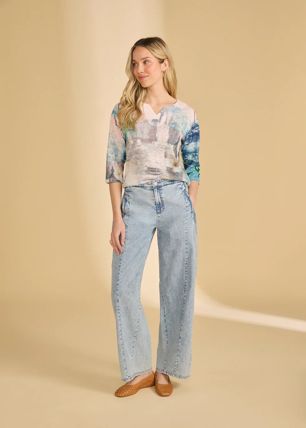 FDJ Drop Shoulder Notch Neck Top | Spring Collage - Juli's Wearable Art