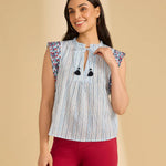 FDJ Embroidered Flutter Sleeve Top | Spritz Stripes - Juli's Wearable Art
