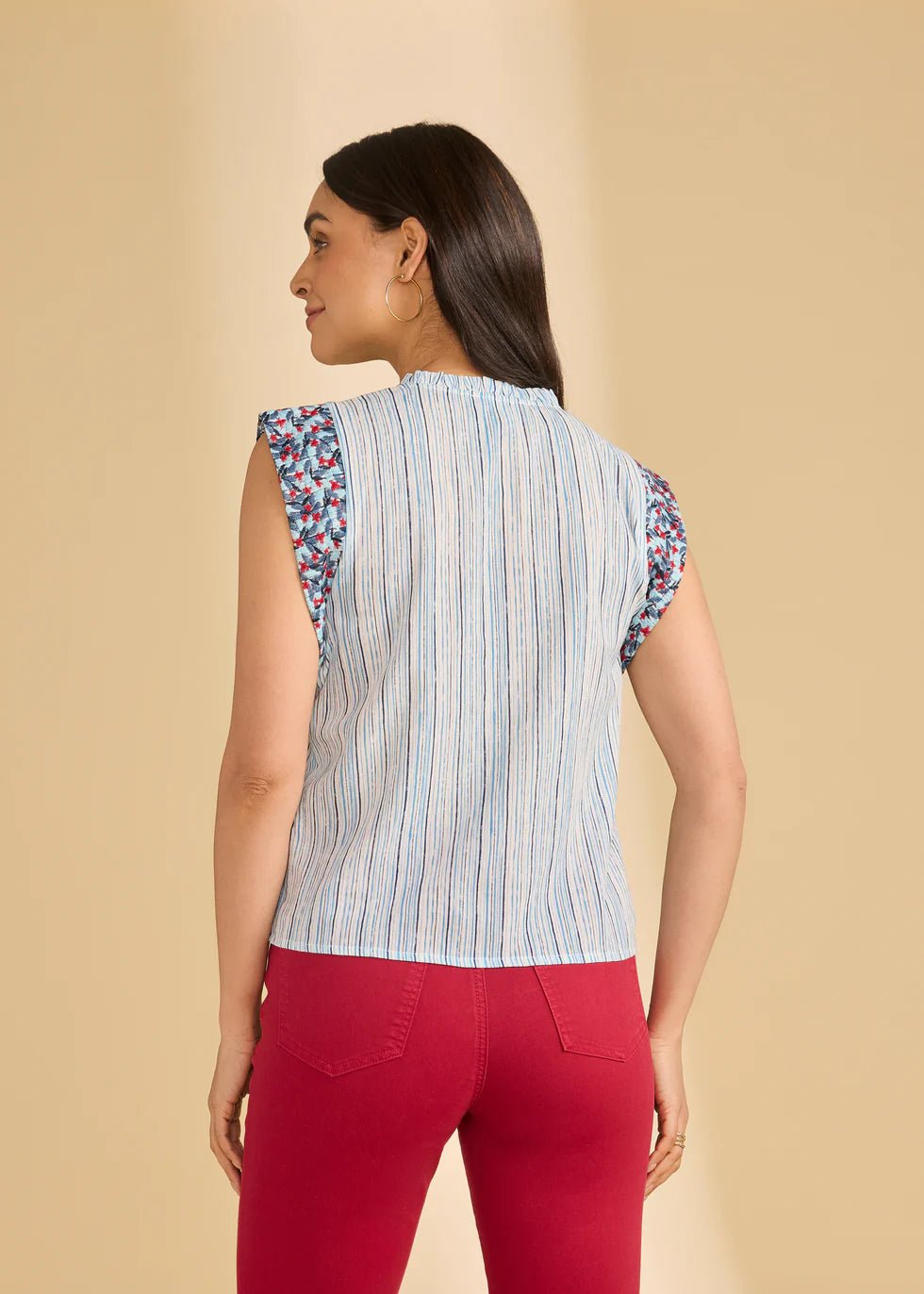 FDJ Embroidered Flutter Sleeve Top | Spritz Stripes - Juli's Wearable Art