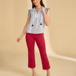 FDJ Embroidered Flutter Sleeve Top | Spritz Stripes - Juli's Wearable Art