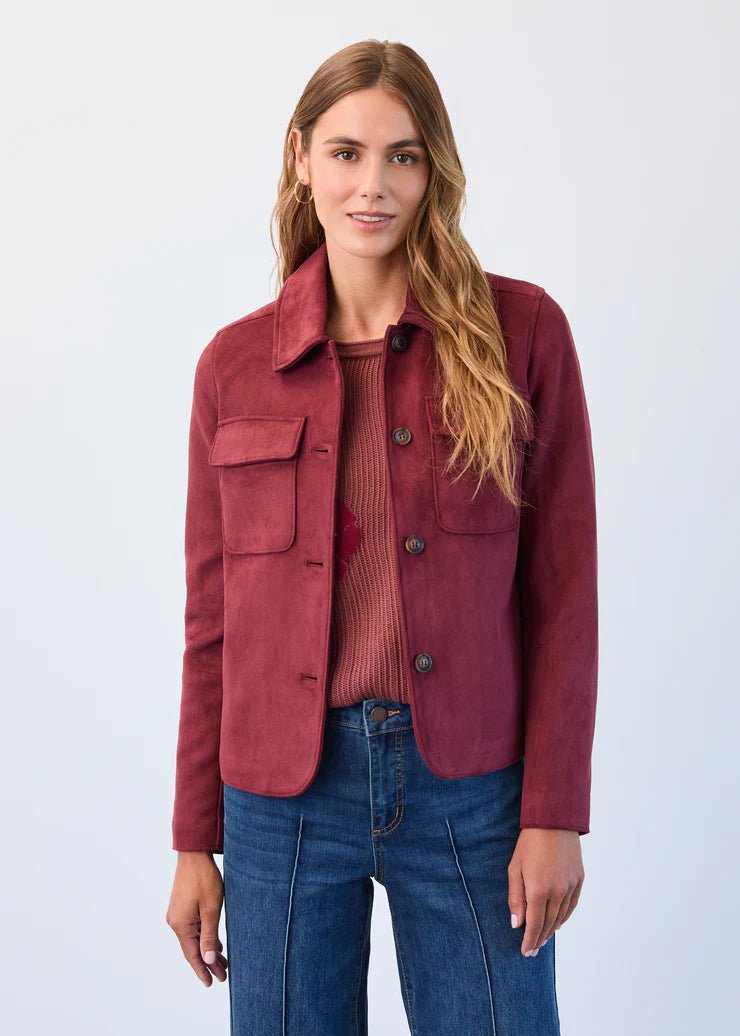 FDJ Faux Suede Colar Jacket, Burgundy - Juli's Wearable Art