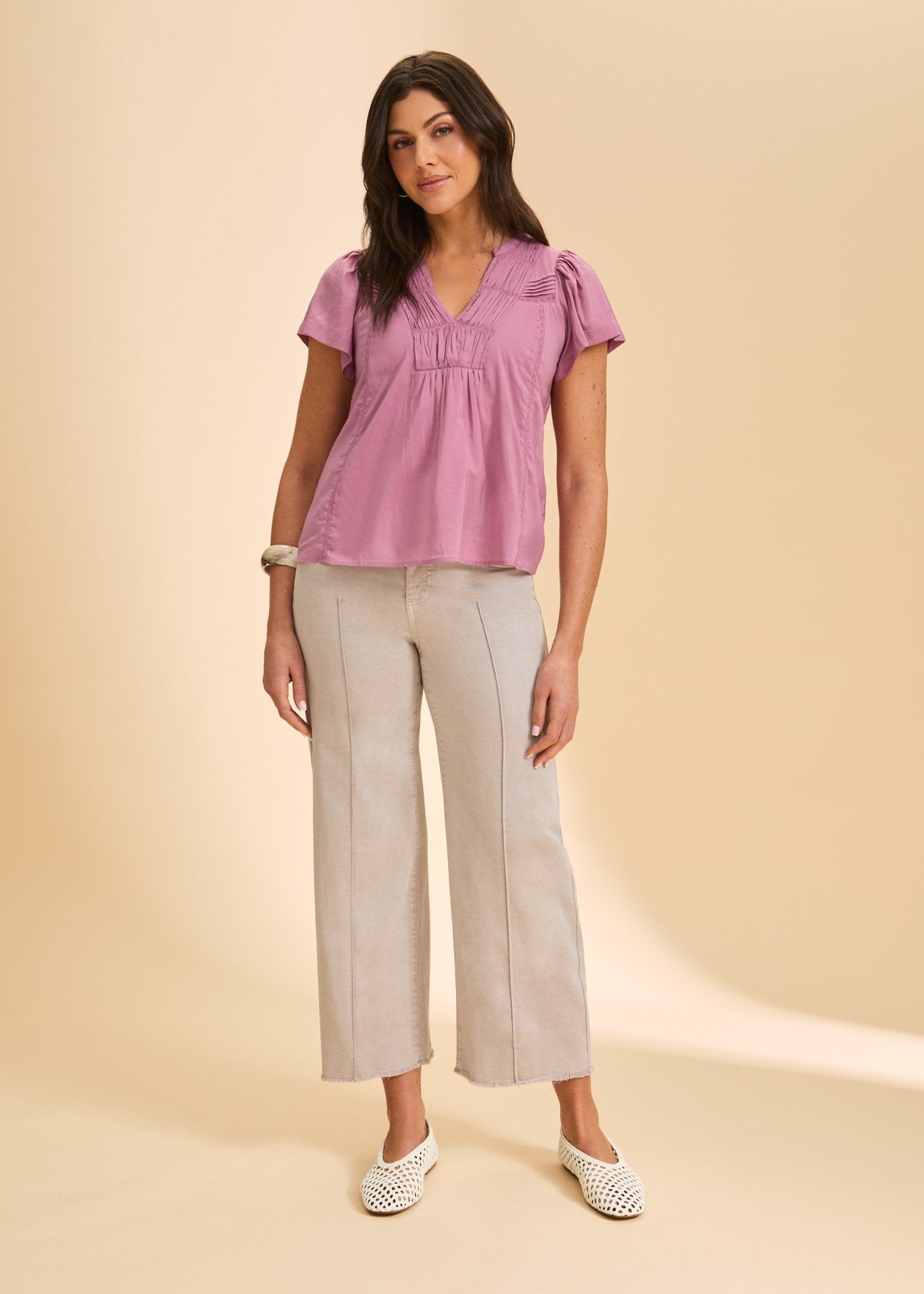 FDJ Flutter Sleeve V - Neck Blouse | Magic Mauve - Juli's Wearable Art