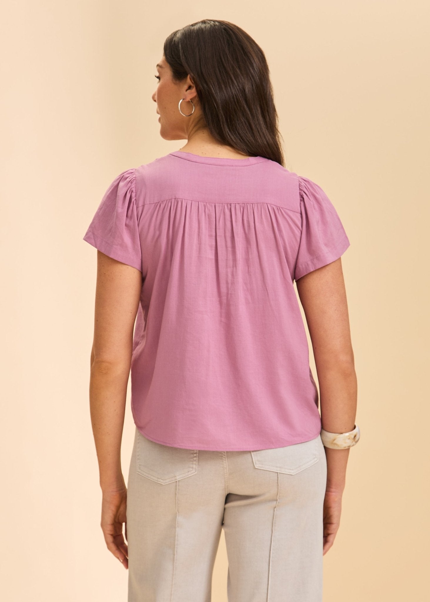 FDJ Flutter Sleeve V - Neck Blouse | Magic Mauve - Juli's Wearable Art