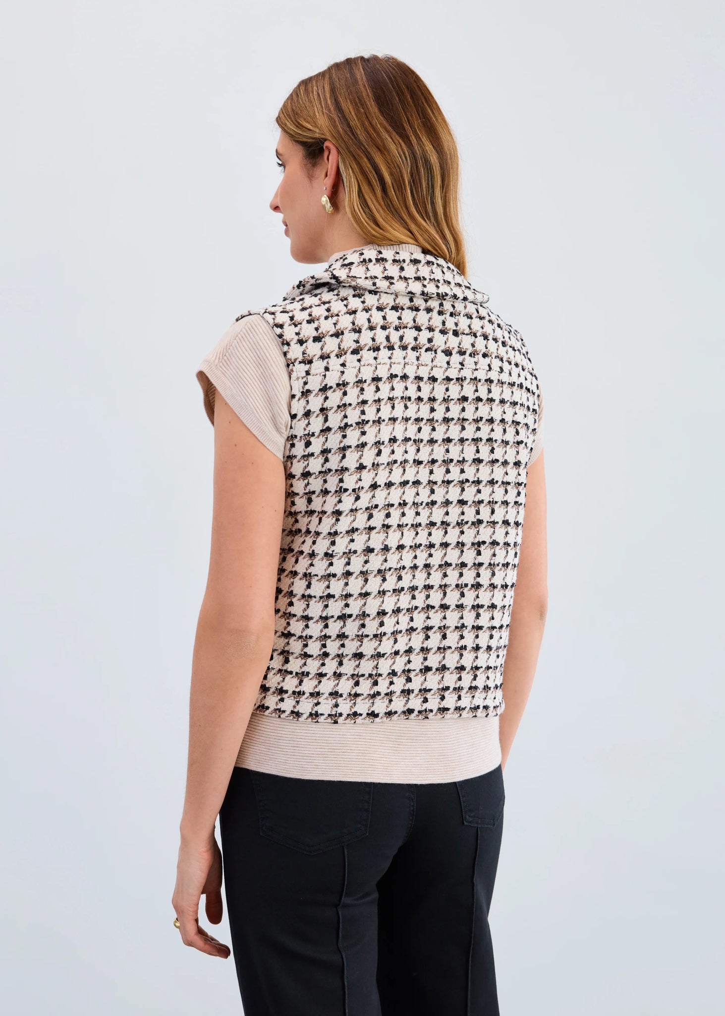 FDJ Ivory & Black Tweed Vest – Structured Statement Layer - Juli's Wearable Art
