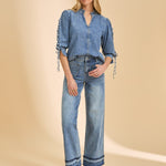 FDJ Lace Up Sleeve | Chambray Shirt | Snow Wash - Juli's Wearable Art