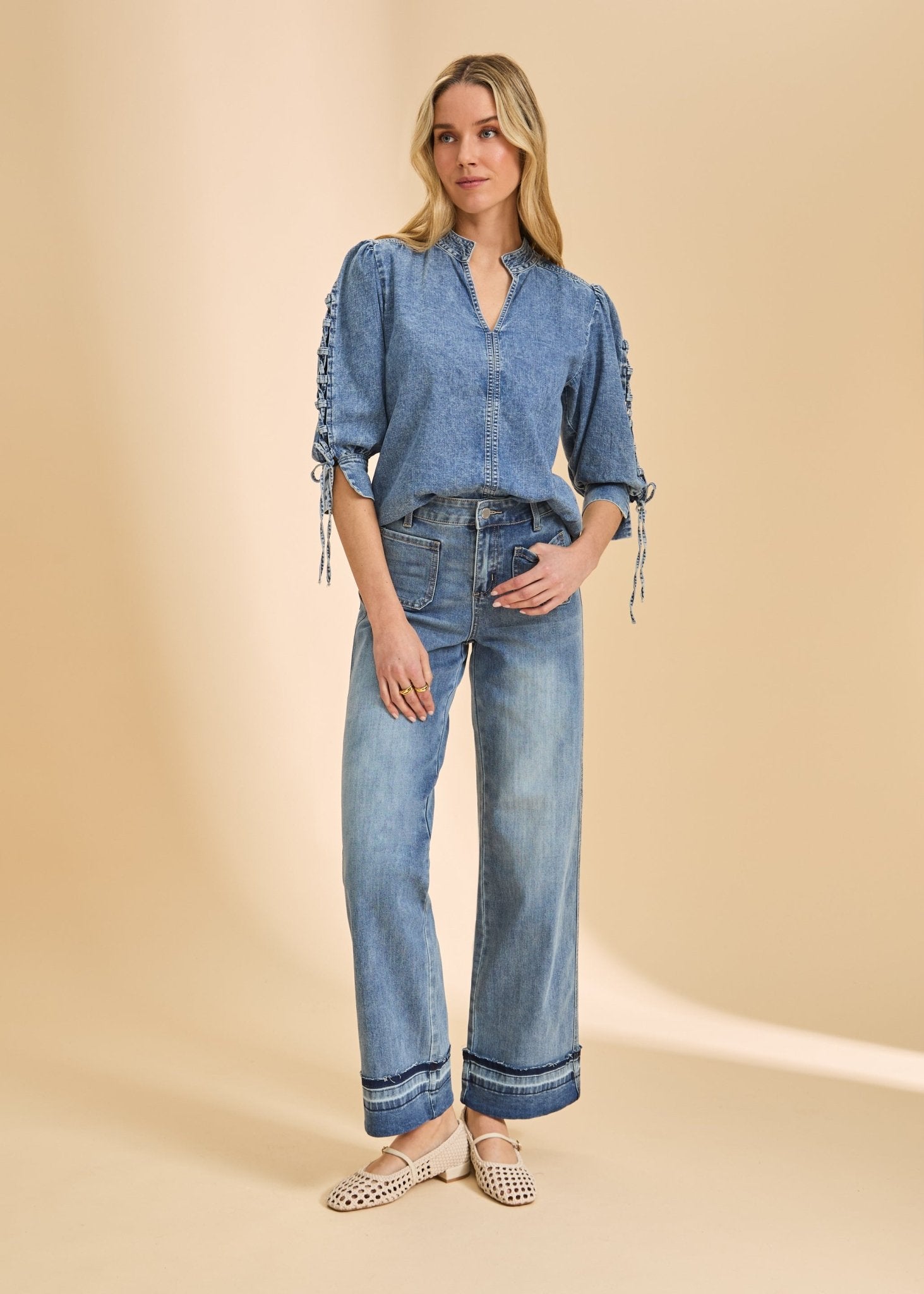 FDJ Lace Up Sleeve | Chambray Shirt | Snow Wash - Juli's Wearable Art