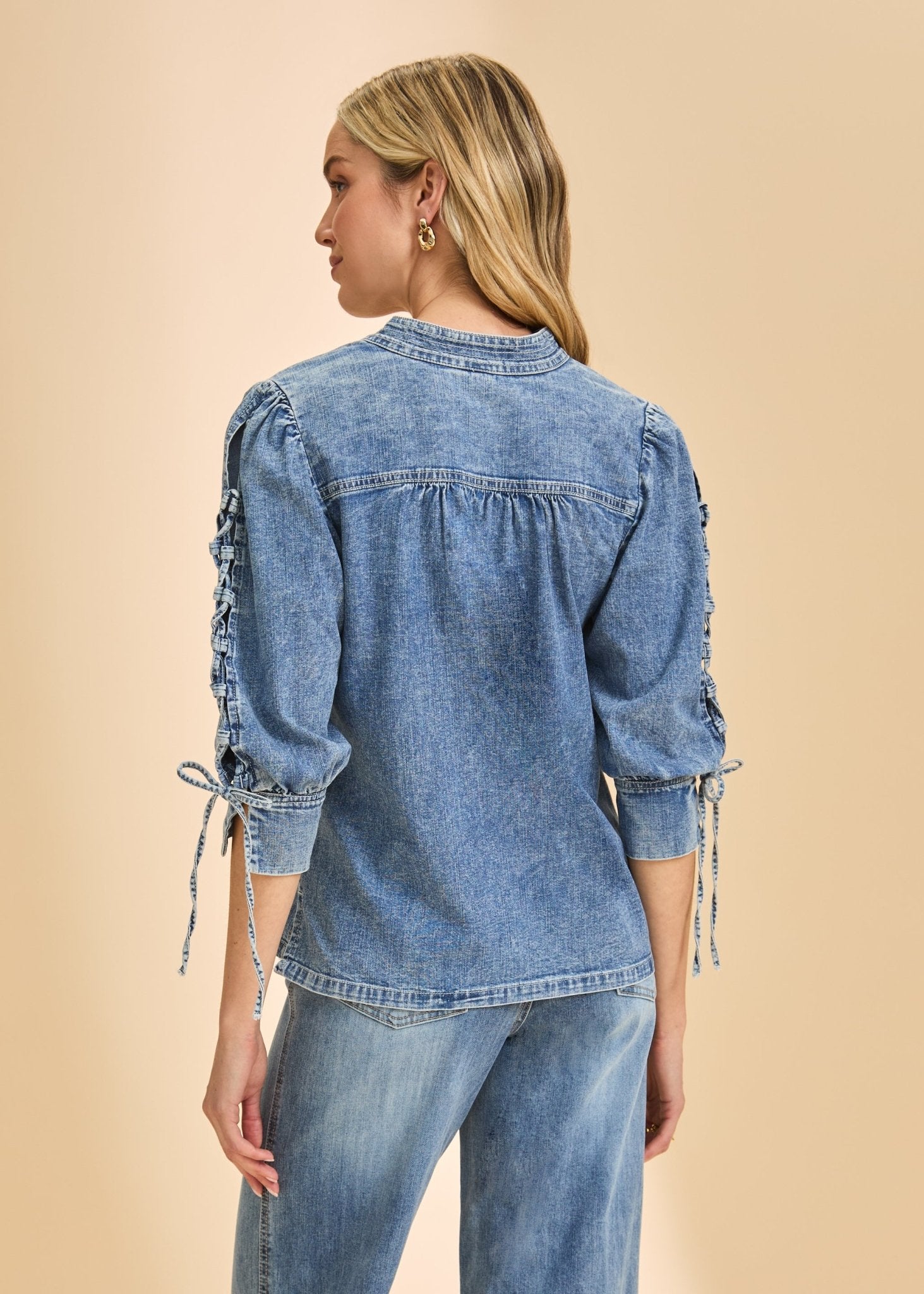 FDJ Lace Up Sleeve | Chambray Shirt | Snow Wash - Juli's Wearable Art