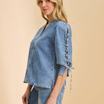 FDJ Lace Up Sleeve | Chambray Shirt | Snow Wash - Juli's Wearable Art