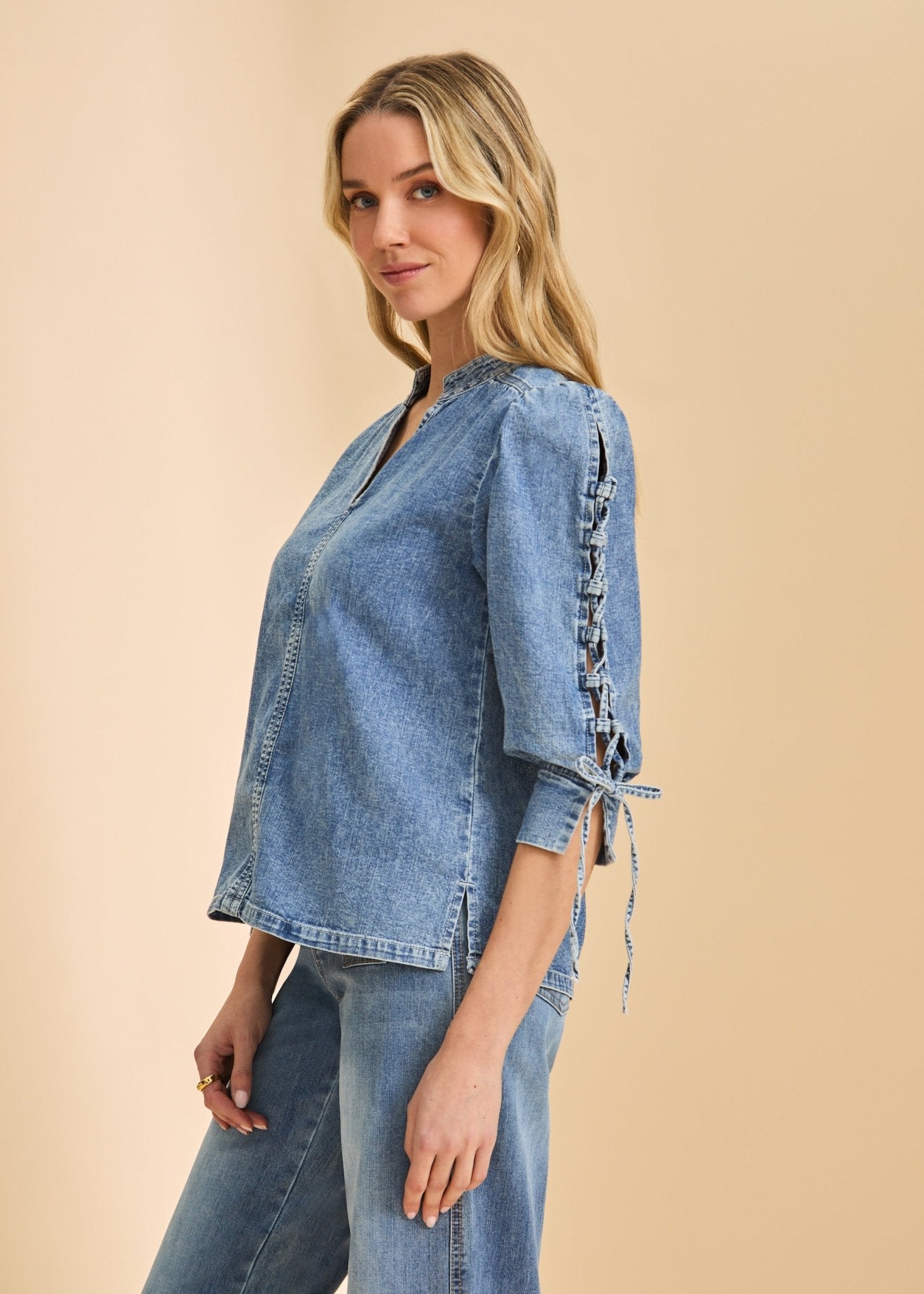 FDJ Lace Up Sleeve | Chambray Shirt | Snow Wash - Juli's Wearable Art