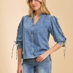 FDJ Lace Up Sleeve | Chambray Shirt | Snow Wash - Juli's Wearable Art