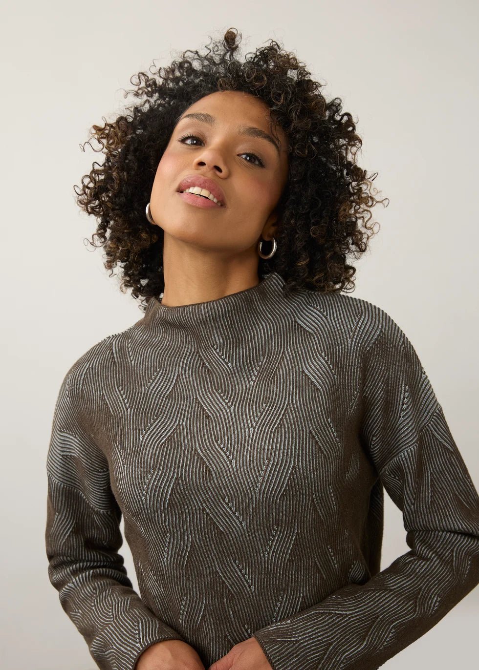 FDJ Long Sleeve Funnel Neck Sweater | Olive + Pale Blue - Juli's Wearable Art
