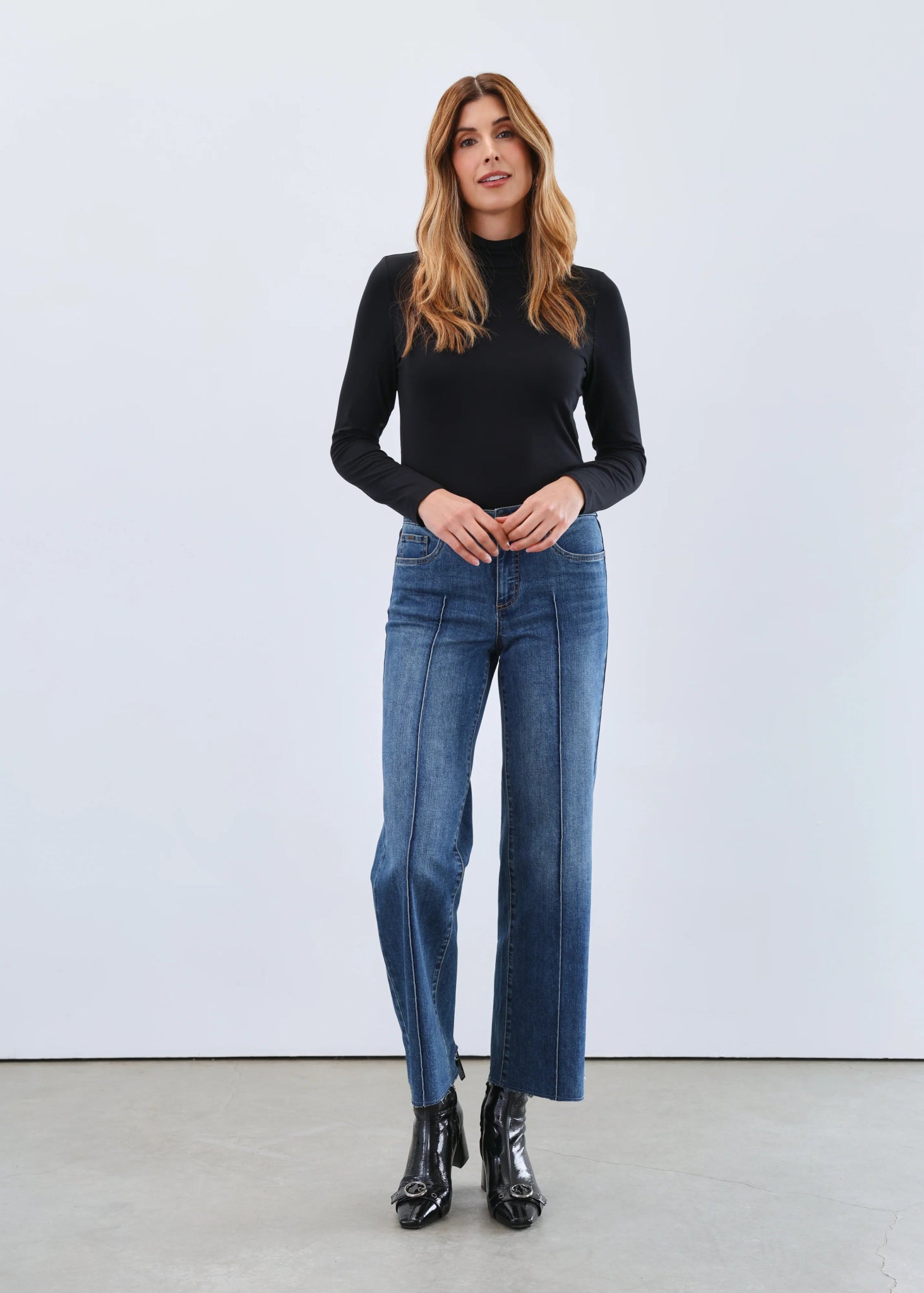 FDJ Long - Sleeve Mock Neck Top, Black - Juli's Wearable Art