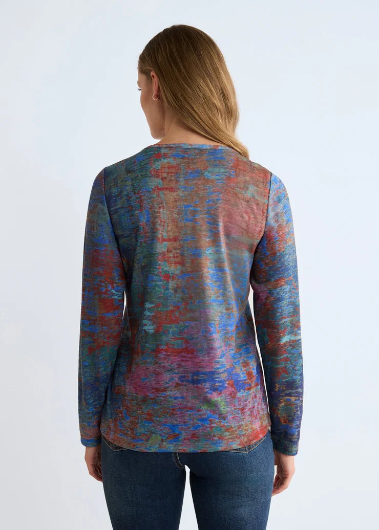 FDJ Long-Sleeve Notch Neck Top, Autumn Reflection