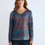 FDJ Long - Sleeve Notch Neck Top, Autumn Reflection - Juli's Wearable Art