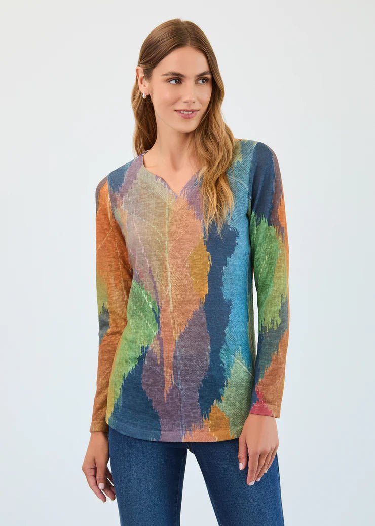 FDJ Long - Sleeve Notch Neck Top, Dark Mara - Juli's Wearable Art