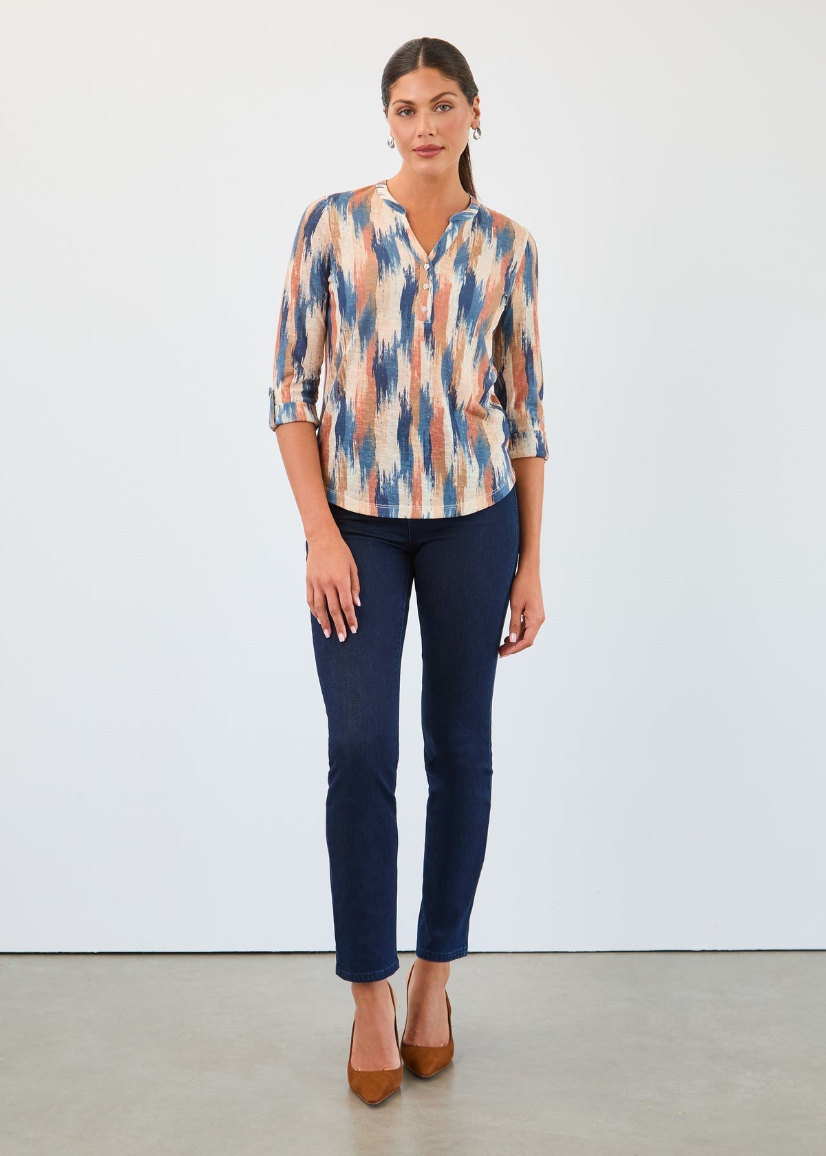 FDJ Long - Sleeve Notch Neck Top – Embers - Juli's Wearable Art