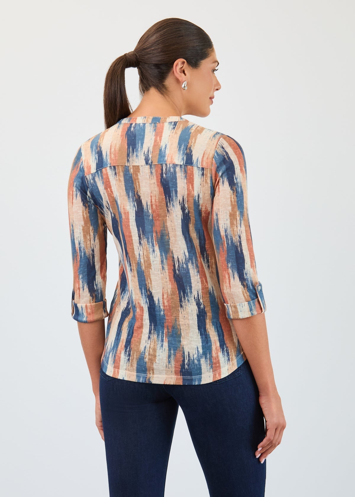 FDJ Long - Sleeve Notch Neck Top – Embers - Juli's Wearable Art