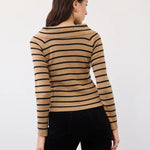 FDJ Long Sleeve Off-the-Shoulder Sweater | Caramel + Black Stripes - Juli's Wearable Art