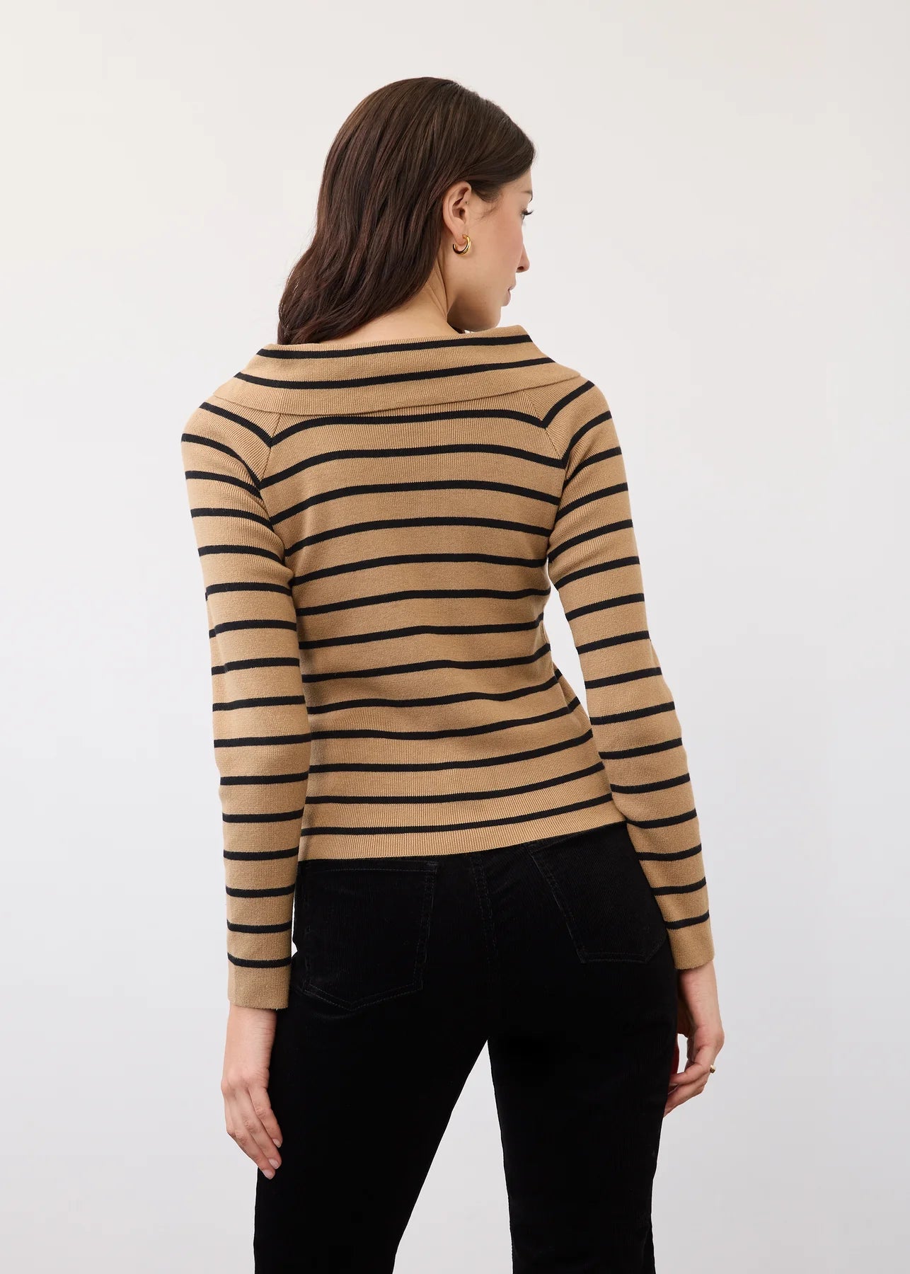 FDJ Long Sleeve Off-the-Shoulder Sweater | Caramel + Black Stripes - Juli's Wearable Art