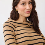 FDJ Long Sleeve Off-the-Shoulder Sweater | Caramel + Black Stripes - Juli's Wearable Art