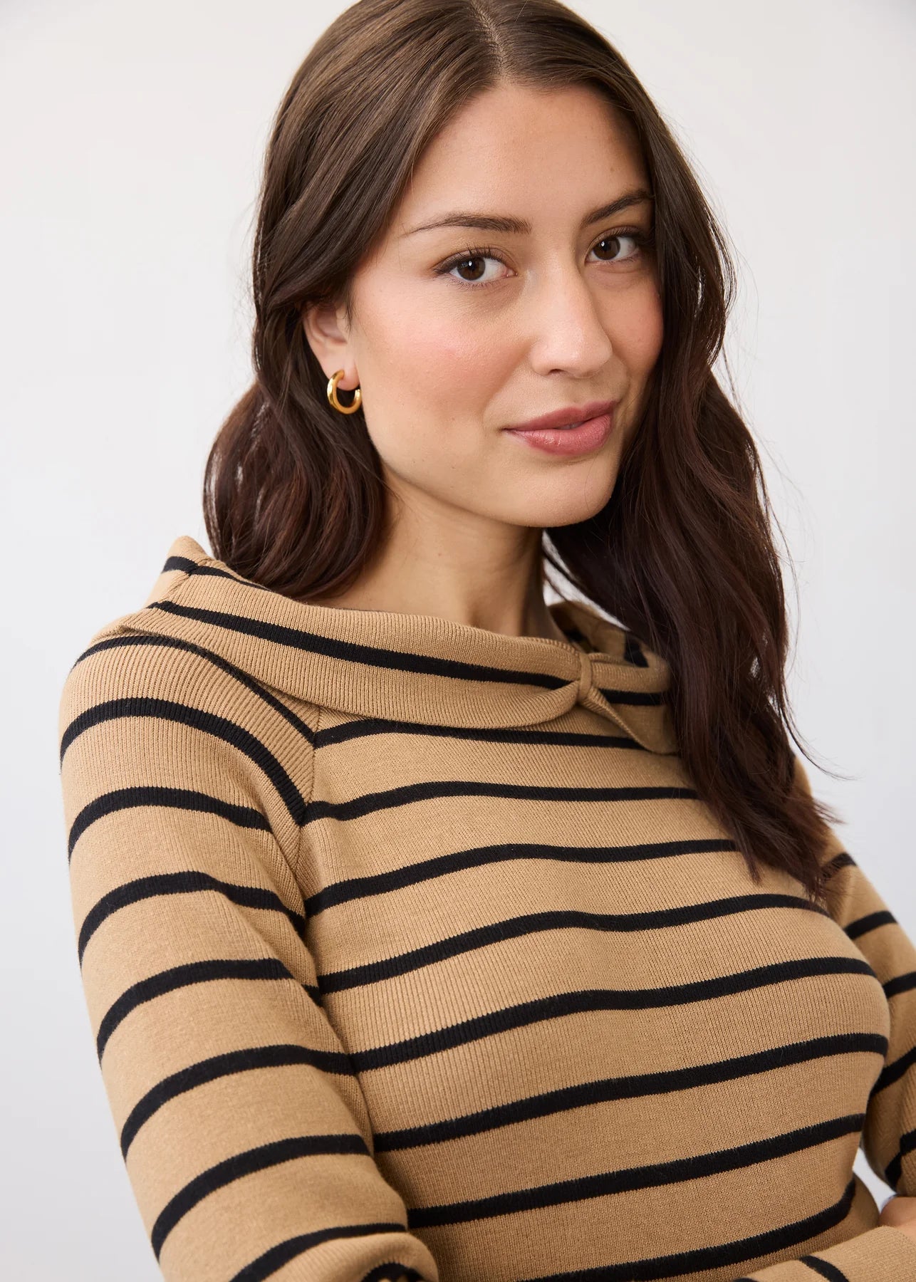 FDJ Long Sleeve Off-the-Shoulder Sweater | Caramel + Black Stripes - Juli's Wearable Art