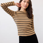FDJ Long Sleeve Off-the-Shoulder Sweater | Caramel + Black Stripes - Juli's Wearable Art