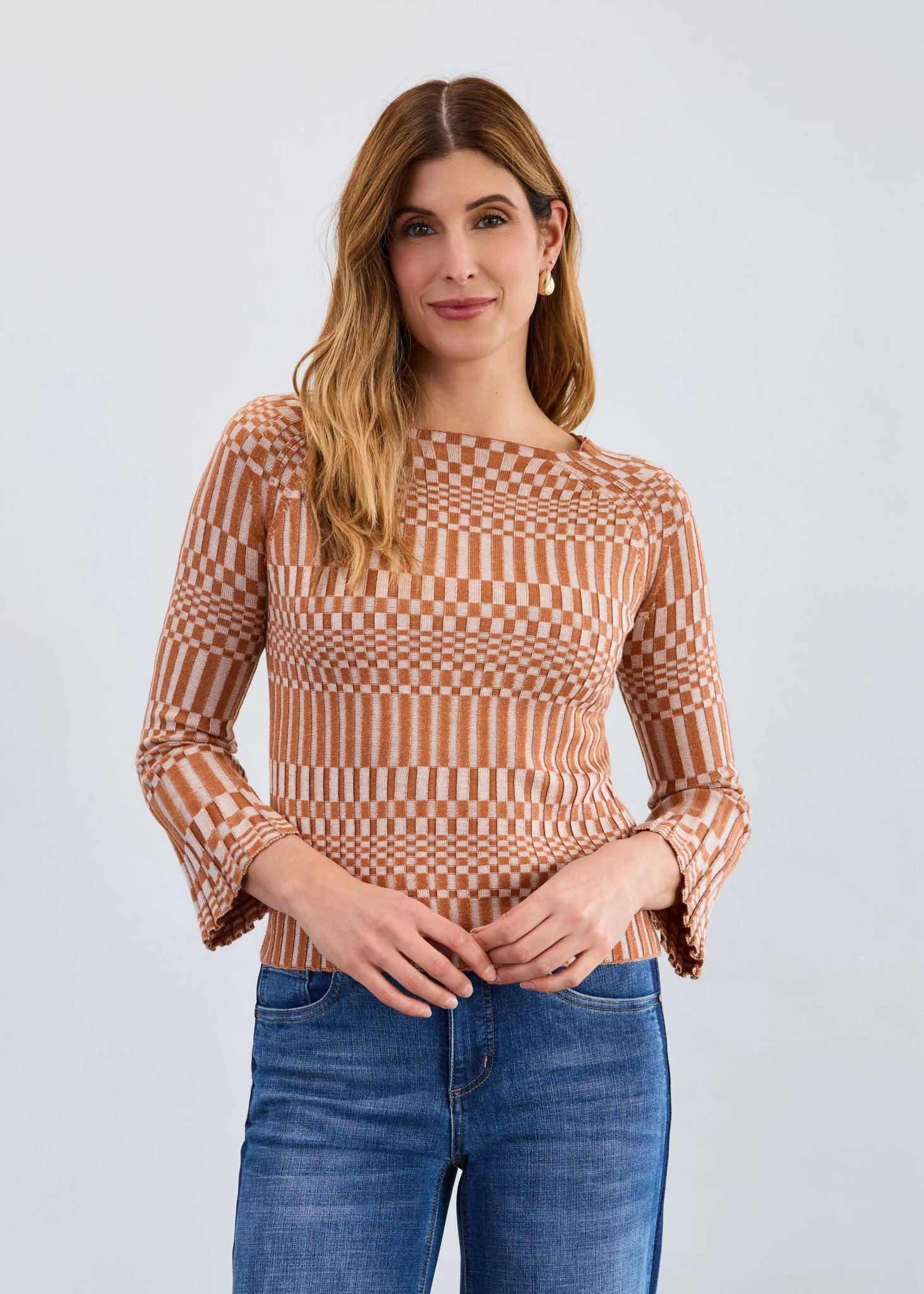 FDJ Long - Sleeve Rib Sweater – Bronze/Crème - Juli's Wearable Art