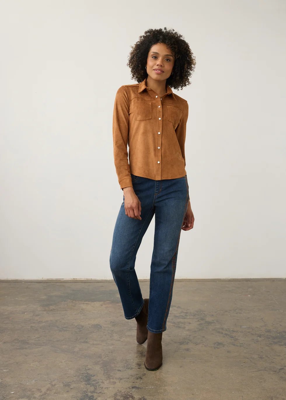 FDJ Long Sleeve Suede Shirt | Camel - Juli's Wearable Art
