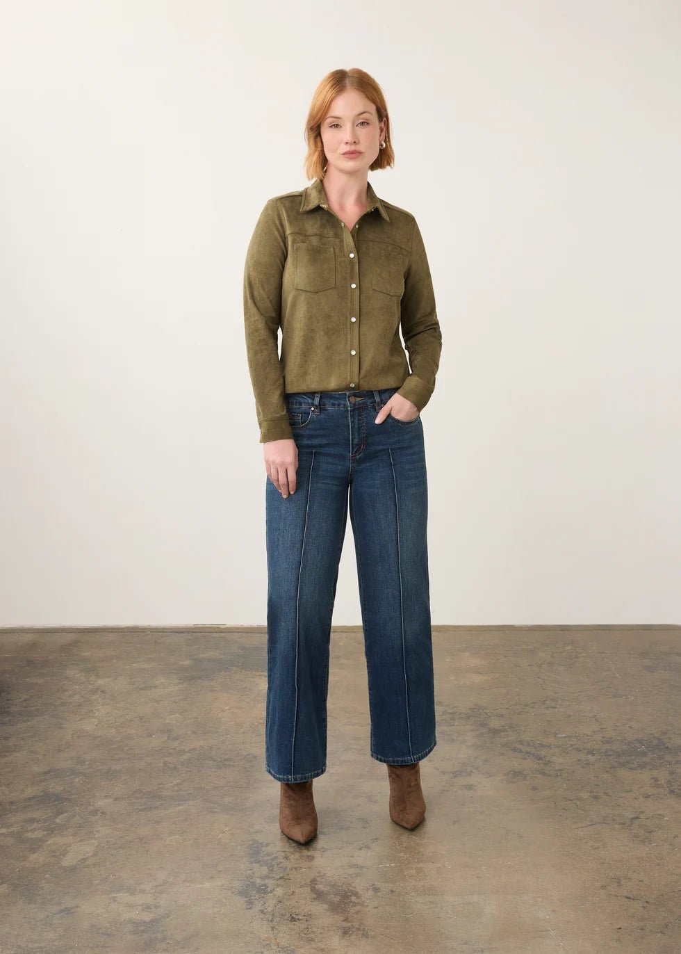 FDJ Long Sleeve Suede Shirt | Olive - Juli's Wearable Art