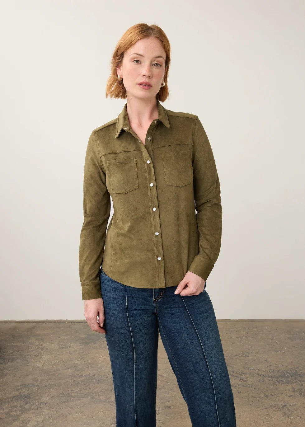 FDJ Long Sleeve Suede Shirt | Olive - Juli's Wearable Art