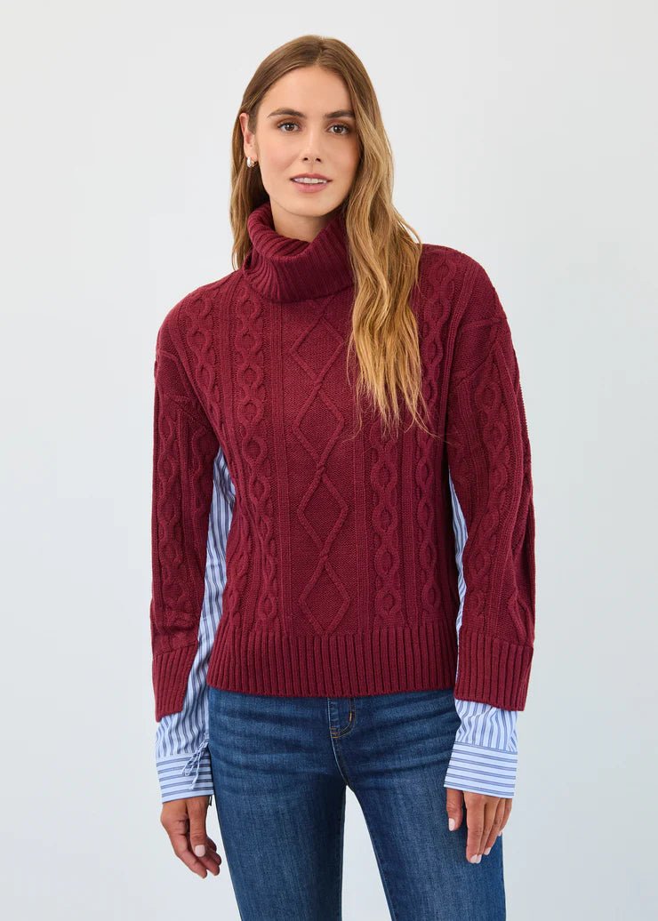 FDJ Mixed Material Cable Sweater, Scarlet - Juli's Wearable Art