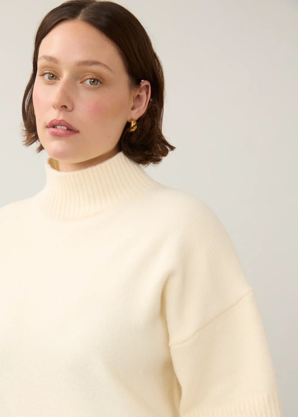 FDJ Mock Neck 3/4 Sleeve Sweater | Ivory - Juli's Wearable Art