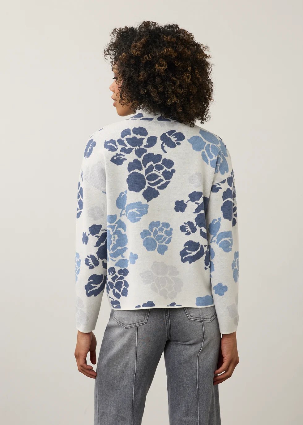 FDJ Mock Neck Loose Fit Sweater | Indigo Floral - Juli's Wearable Art