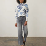 FDJ Mock Neck Loose Fit Sweater | Indigo Floral - Juli's Wearable Art