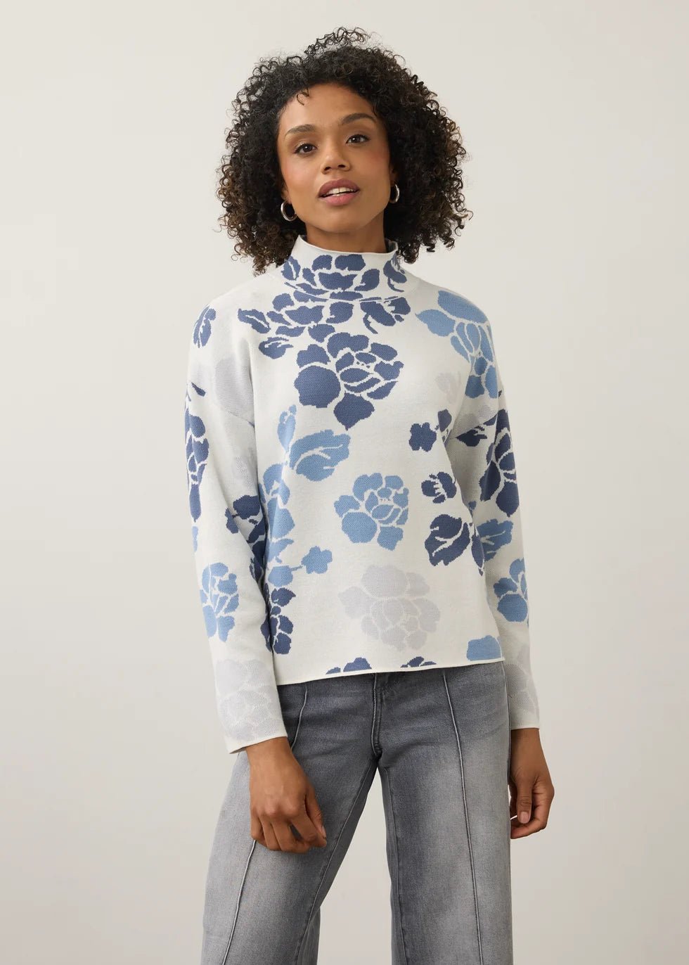 FDJ Mock Neck Loose Fit Sweater | Indigo Floral