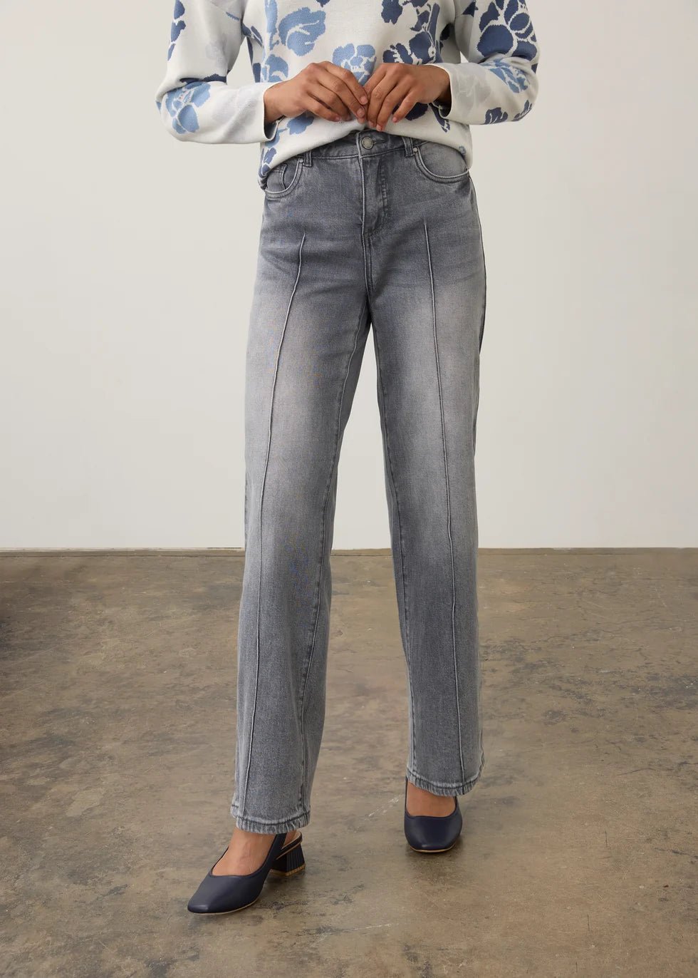 FDJ Olivia Pintuck Wide Leg Denim | Blue Gray